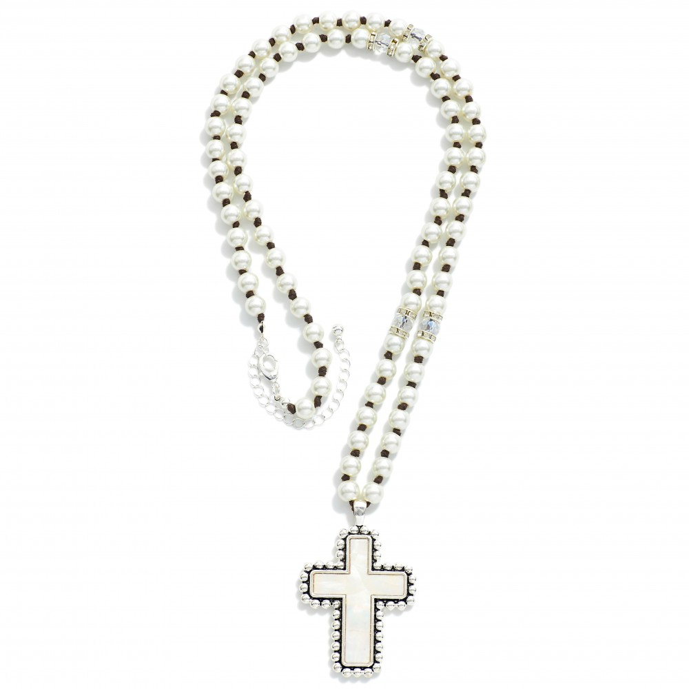 Pearlescent Cross Pendant Necklace