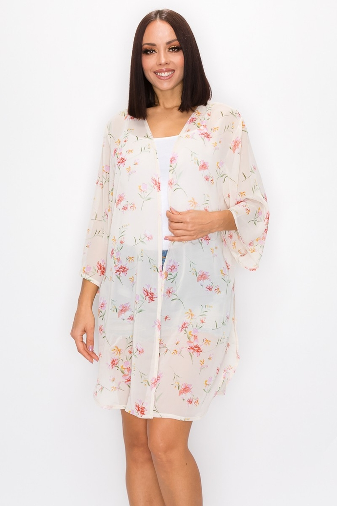 Floral Print Side Slit Kimono