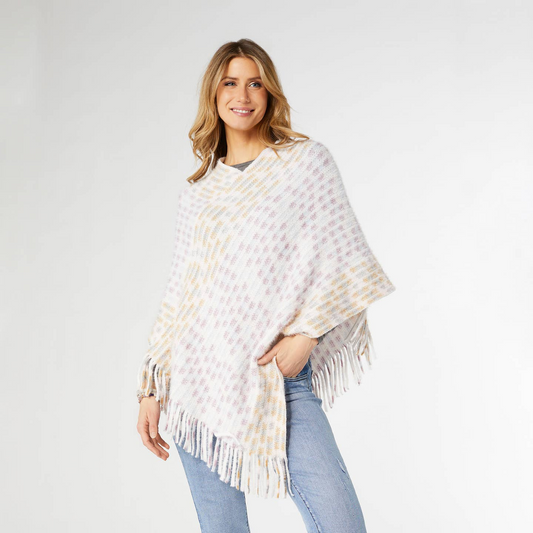 Rylee Striped Poncho With Fringe