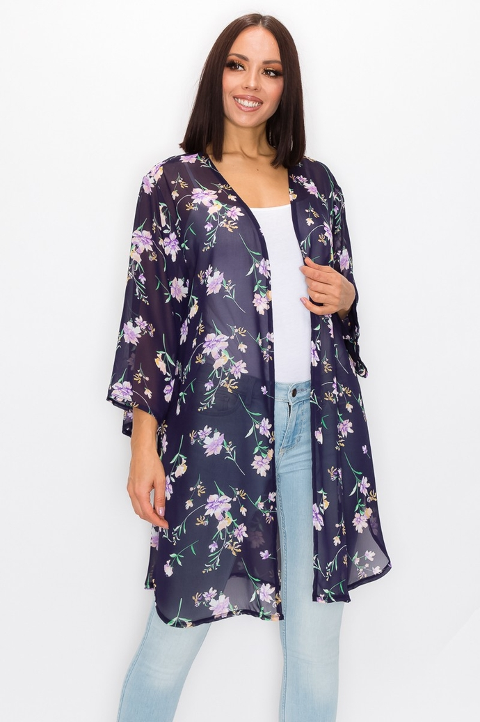 Floral Print Side Slit Kimono