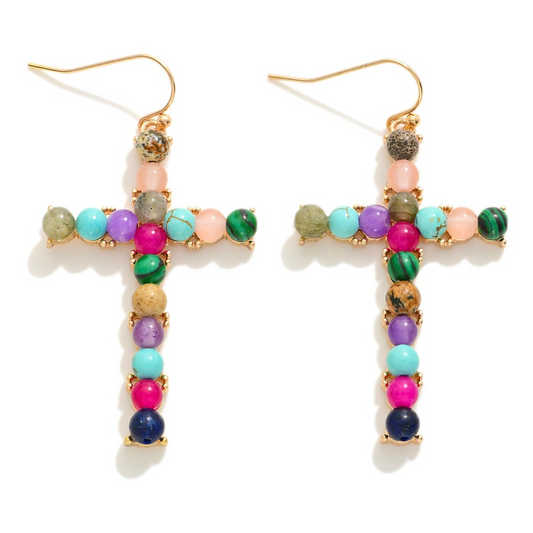 Natural Stone Cross Earrings