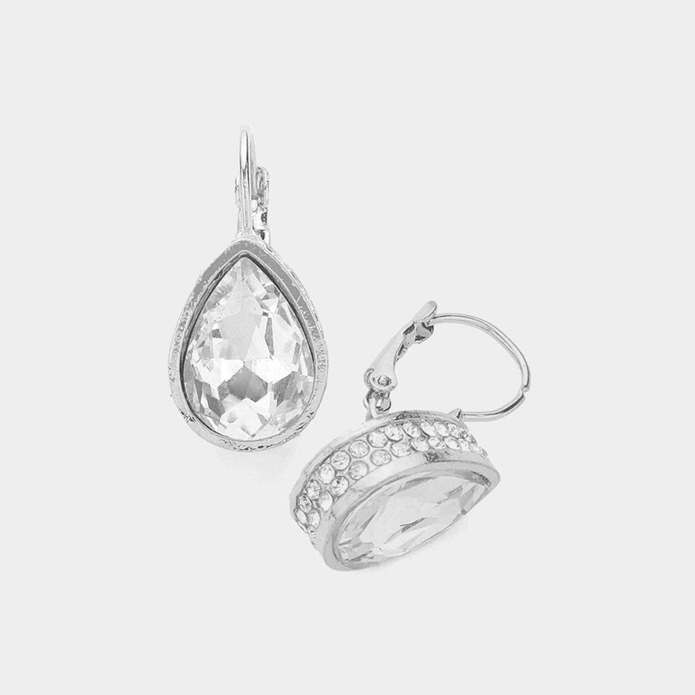 Rhinestone Teardrop Lever Back Earrings
