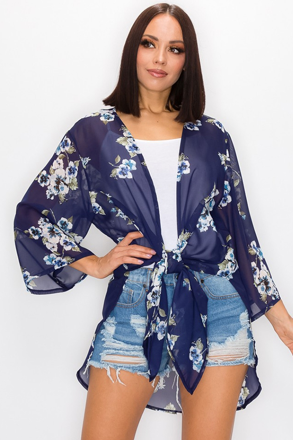 Floral Print Side Slit Kimono