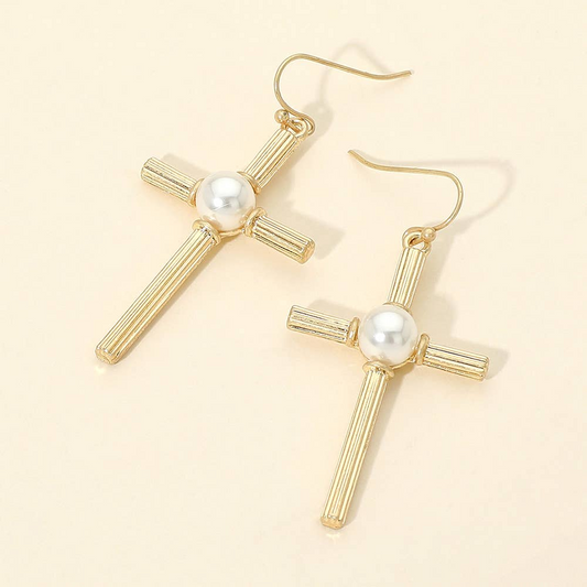 Pearl Cross Earrings