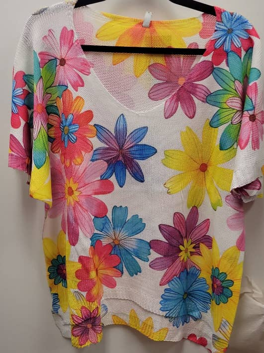 Multi Flower Short Sleeve Sweater