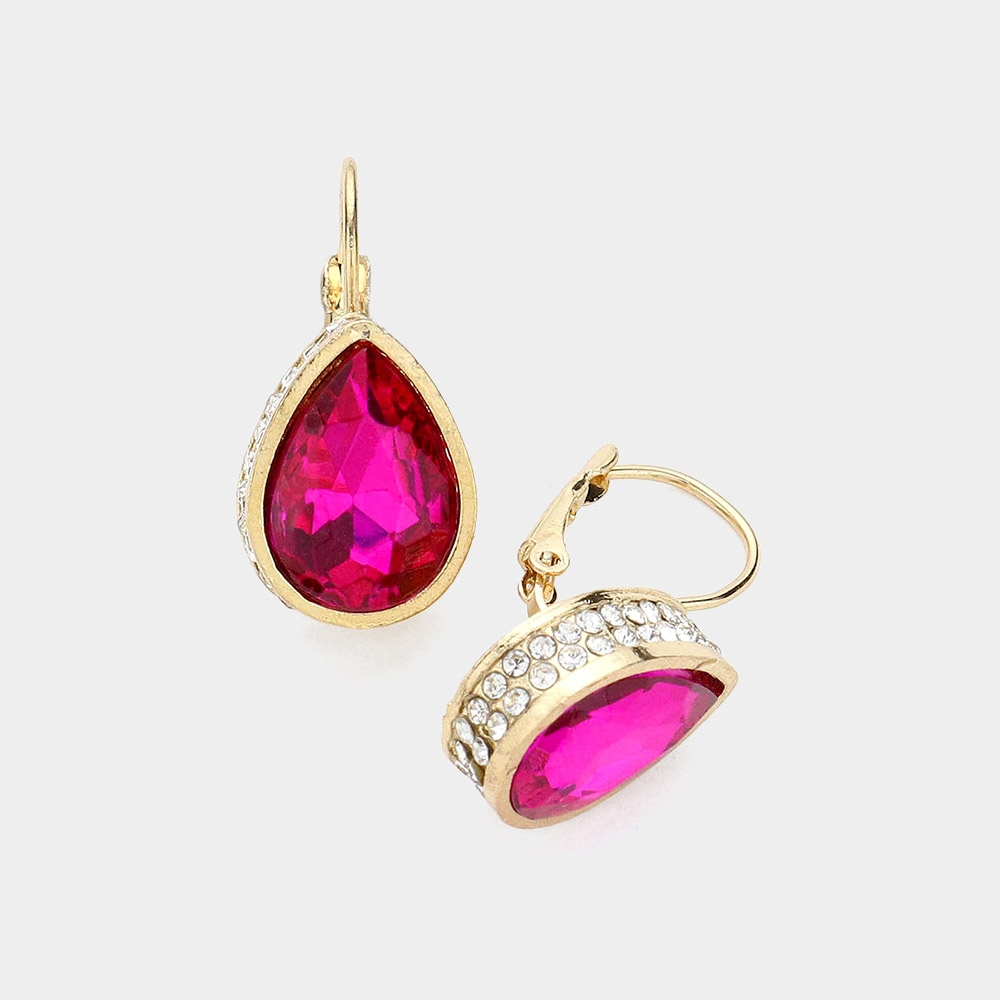 Rhinestone Teardrop Lever Back Earrings