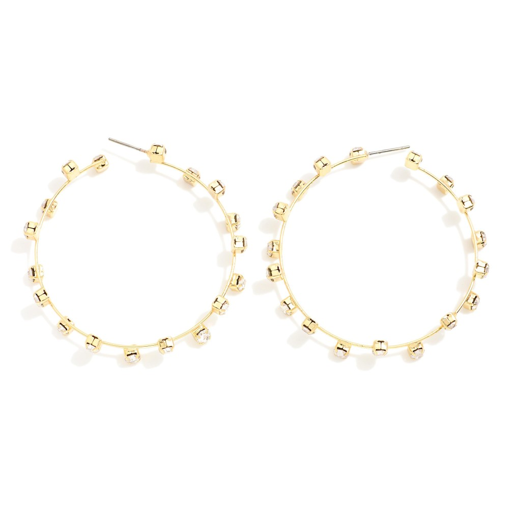 Wire Rhinestone Hoop Earrings