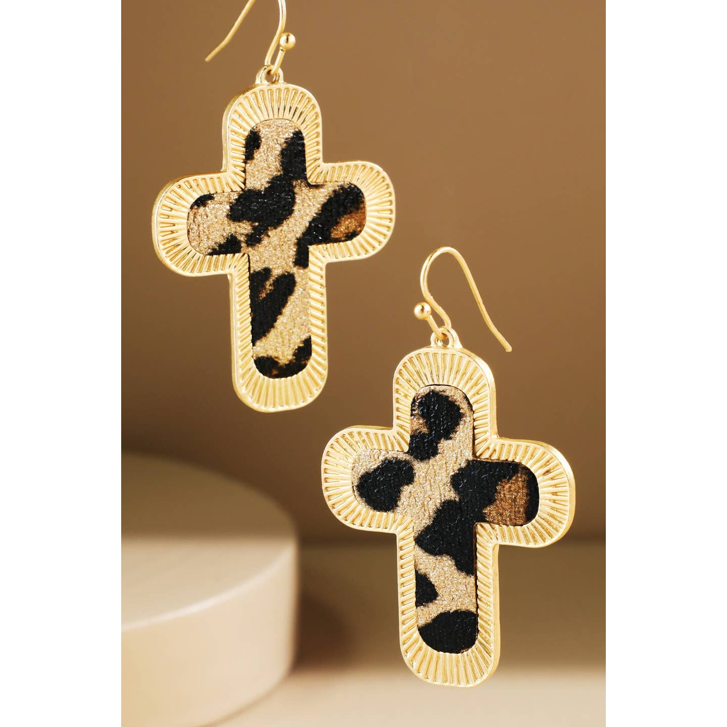 Faux Leather Cross Earrings