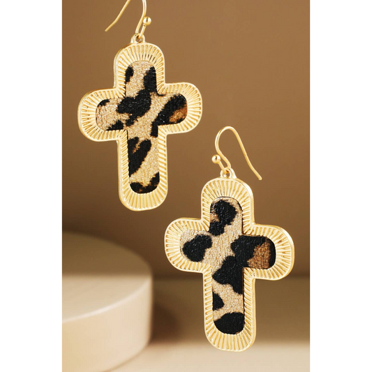Faux Leather Cross Earrings