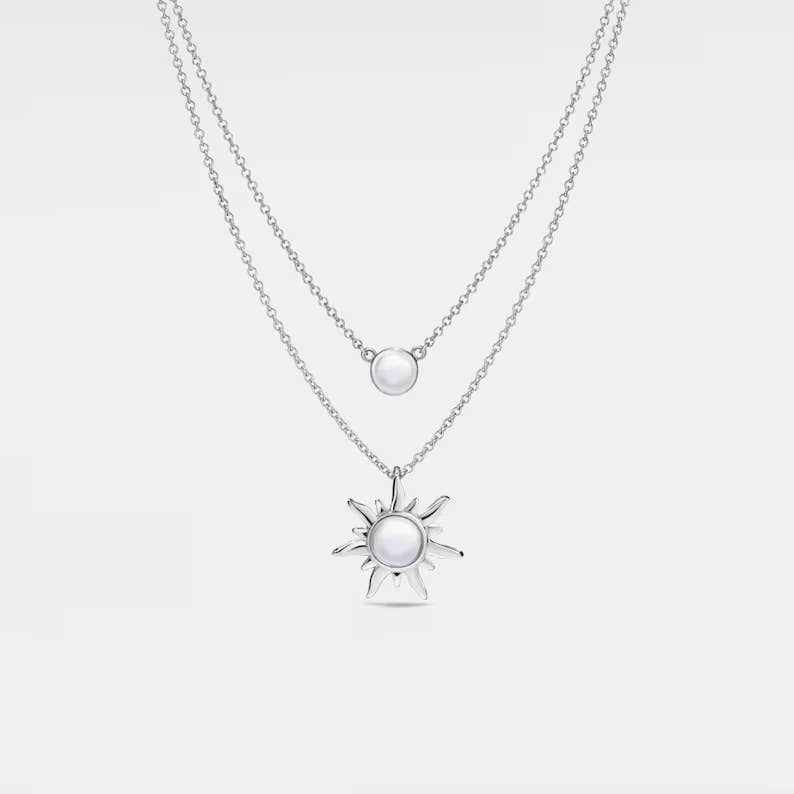 Sterling Silver Opal Sun Moon Necklace