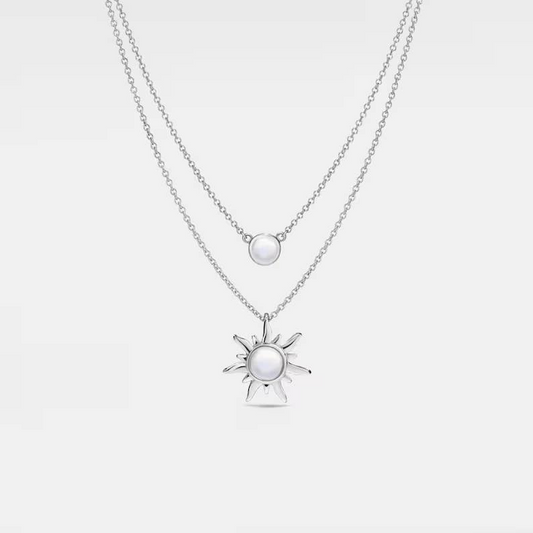 Sterling Silver Opal Sun Moon Necklace
