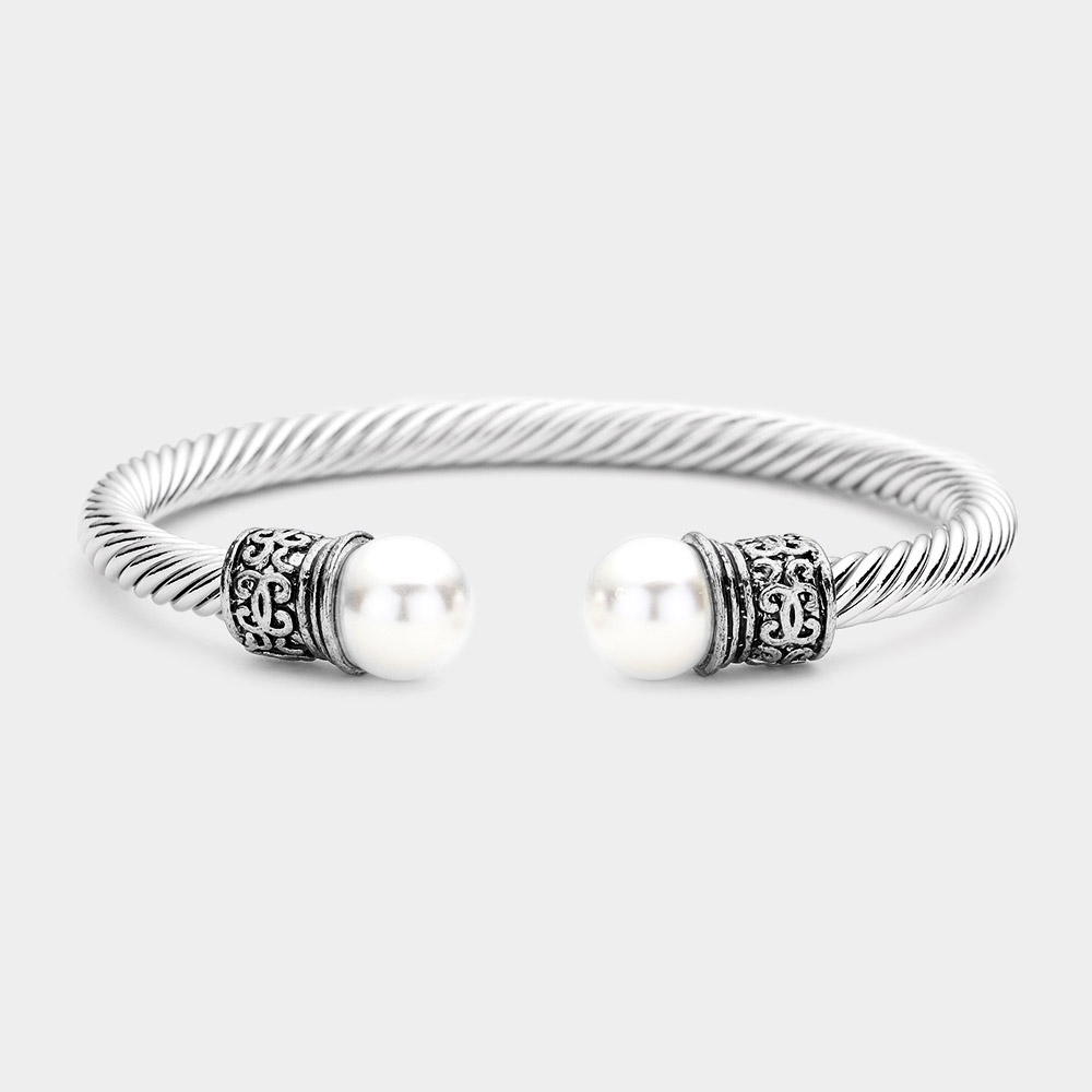 Twisted Pearl Tip Cuff Bracelet