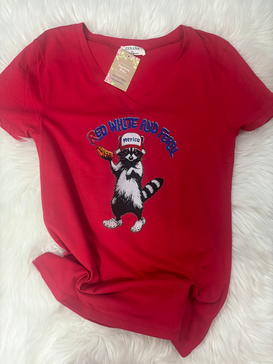 Red, White & Feral Tee
