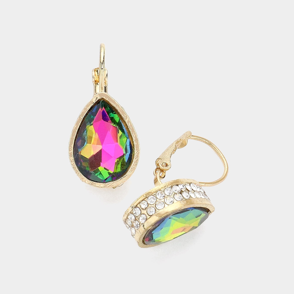 Rhinestone Teardrop Lever Back Earrings