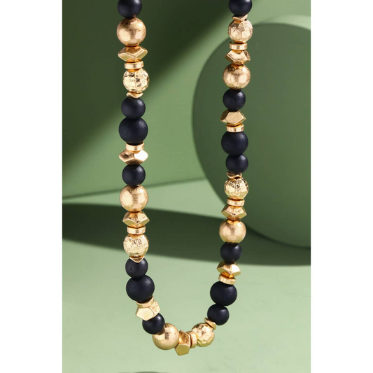 Metal & Wood Bead Necklace