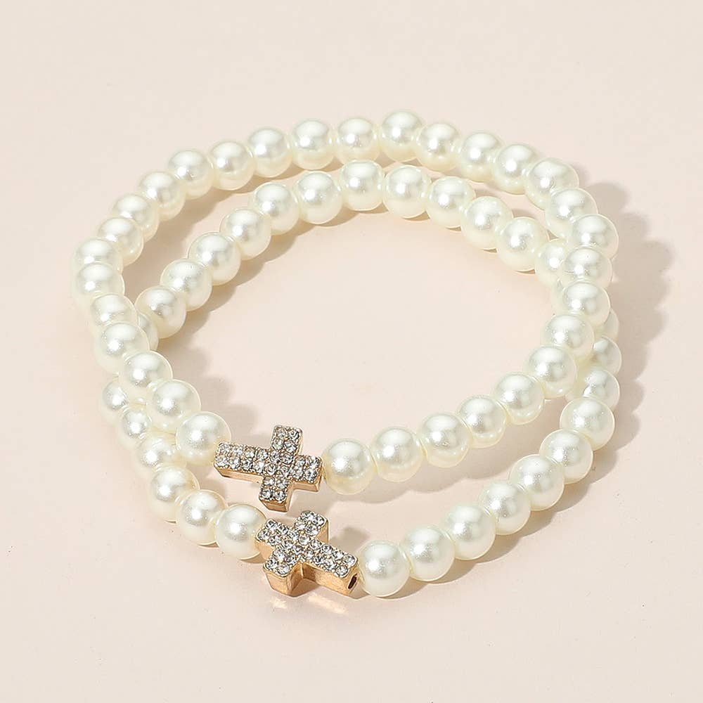 Cross Pearl Bracelet Stack