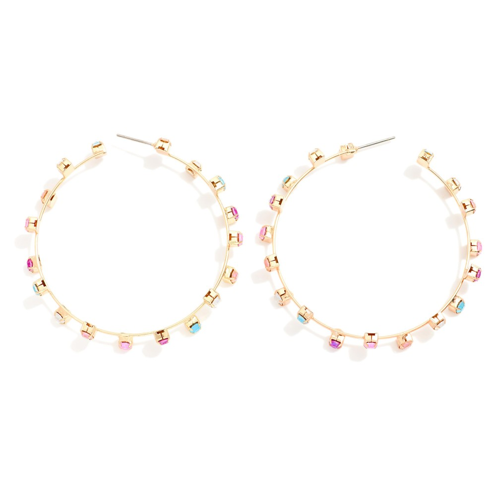 Wire Rhinestone Hoop Earrings