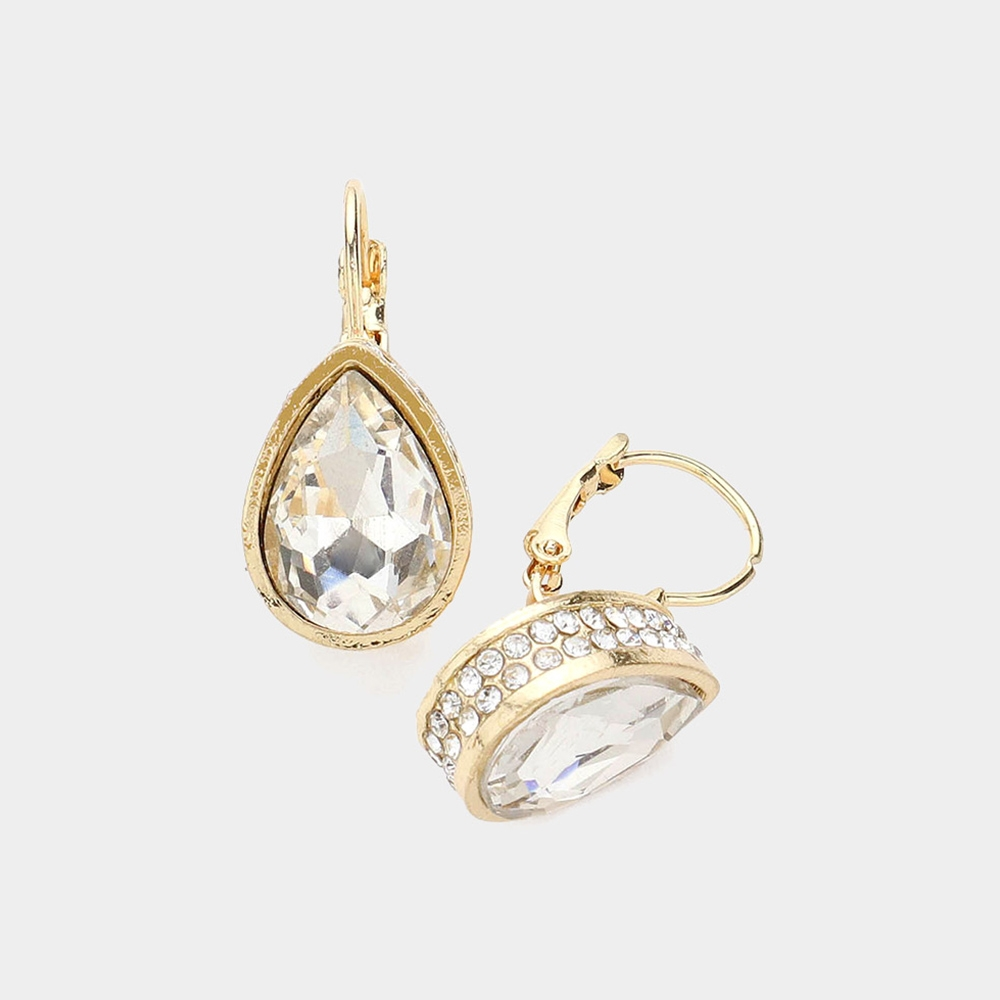 Rhinestone Teardrop Lever Back Earrings