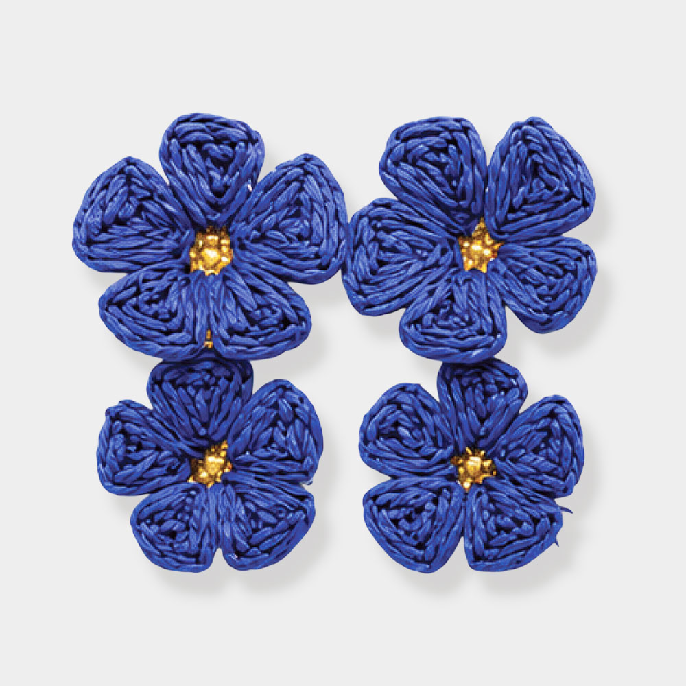 Raffia Double Flower Earrings