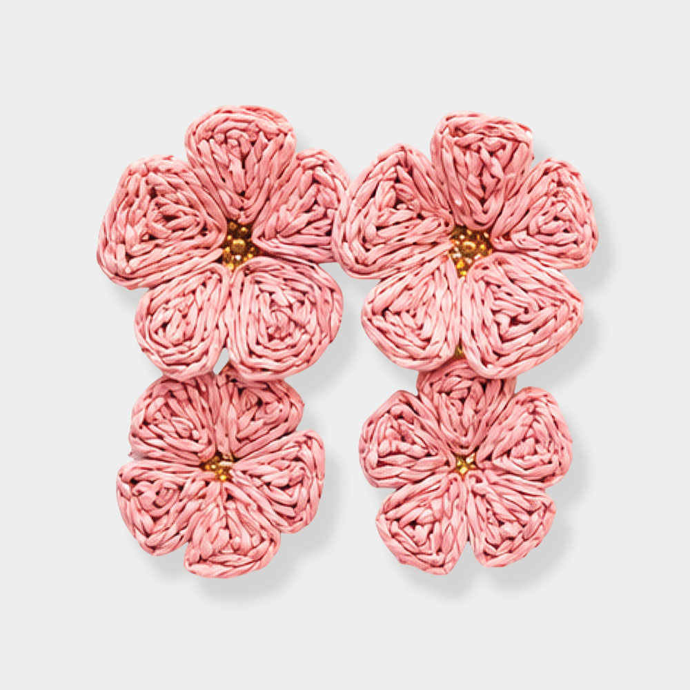Raffia Double Flower Earrings