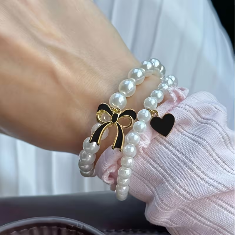 Pearl Pink Bow Bracelet Set