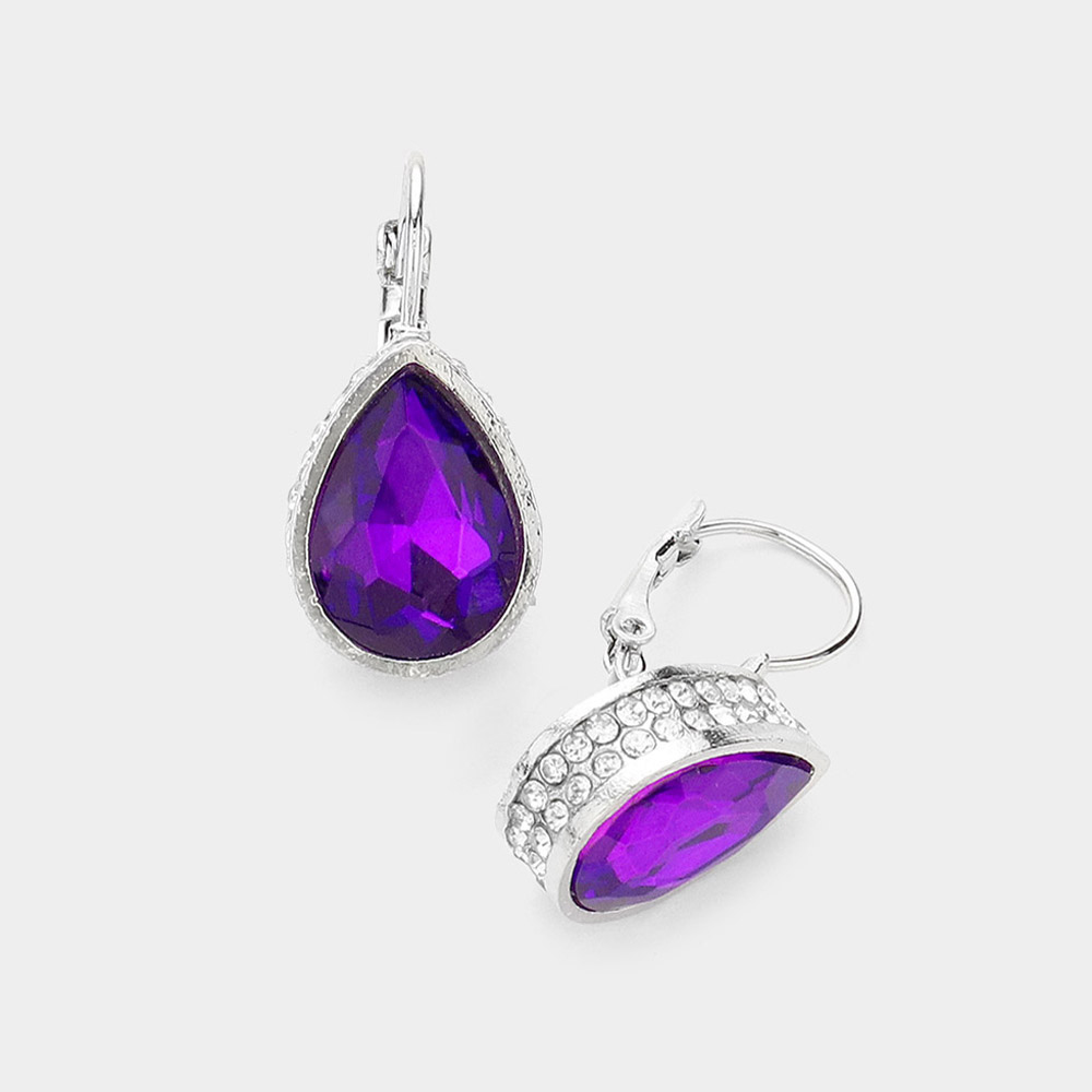 Rhinestone Teardrop Lever Back Earrings
