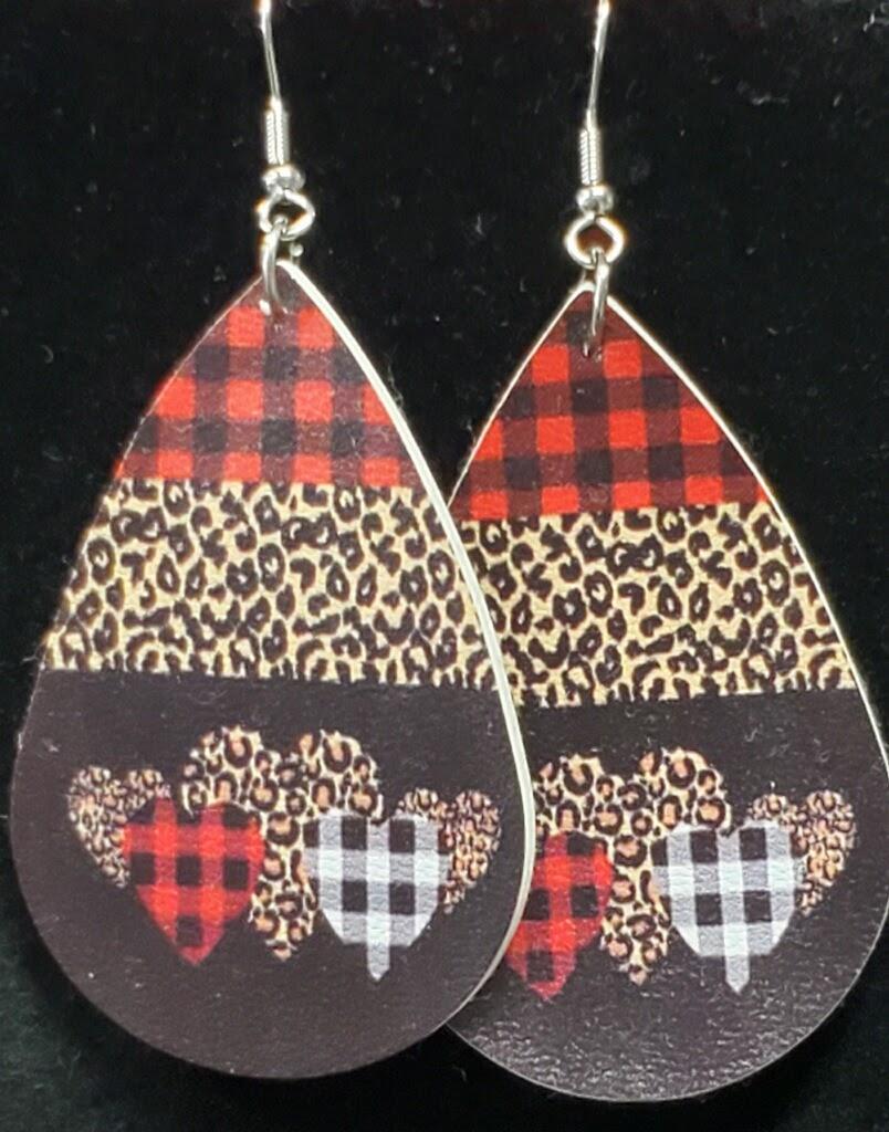 Leopard & Plaid Heart Earrings - Lady Dorothy Boutique
