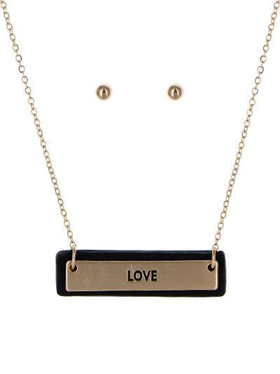 Love Bar Pendant Necklace And Earring Set - Lady Dorothy Boutique