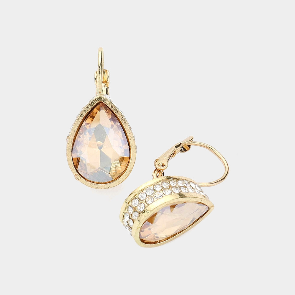 Rhinestone Teardrop Lever Back Earrings
