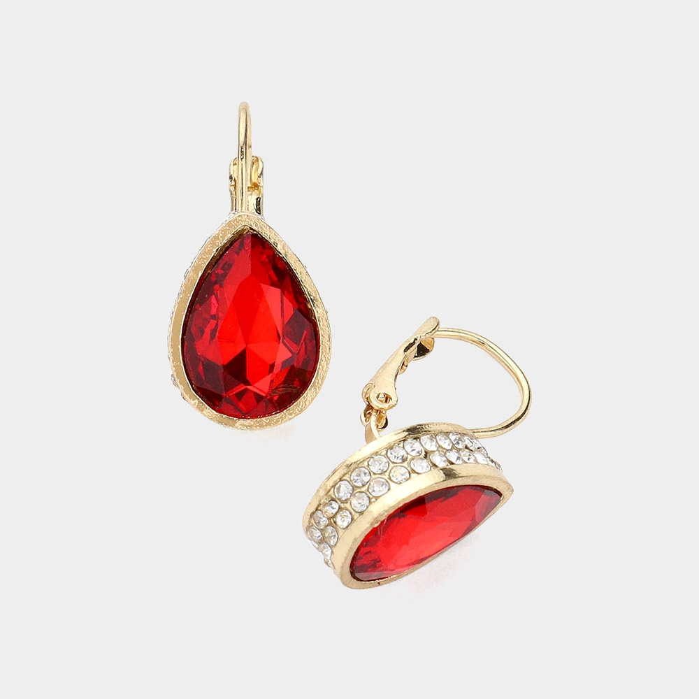 Rhinestone Teardrop Lever Back Earrings