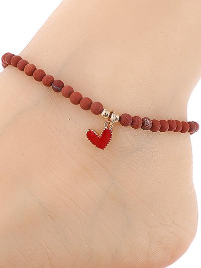 Natural Bead Heart Anklet - Lady Dorothy Boutique