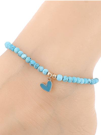Natural Bead Heart Anklet - Lady Dorothy Boutique