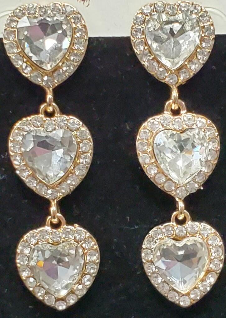 Rhinestone Hearts Dangle Earrings - Lady Dorothy Boutique