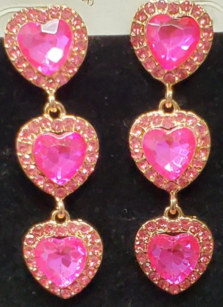 Rhinestone Hearts Dangle Earrings - Lady Dorothy Boutique