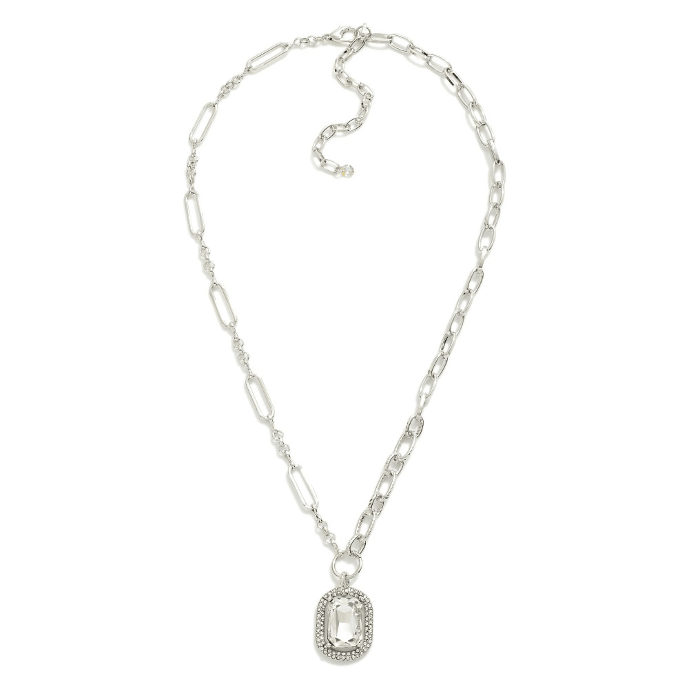 Rhinestone Pendant Chain Link Necklace - Lady Dorothy Boutique