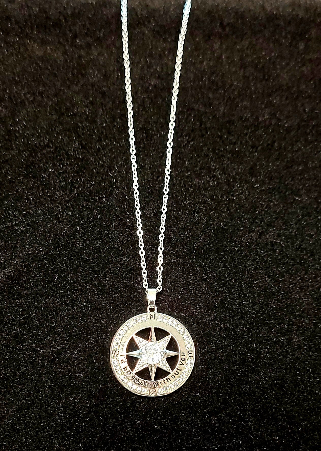Sterling Silver Compass Pendant Necklace