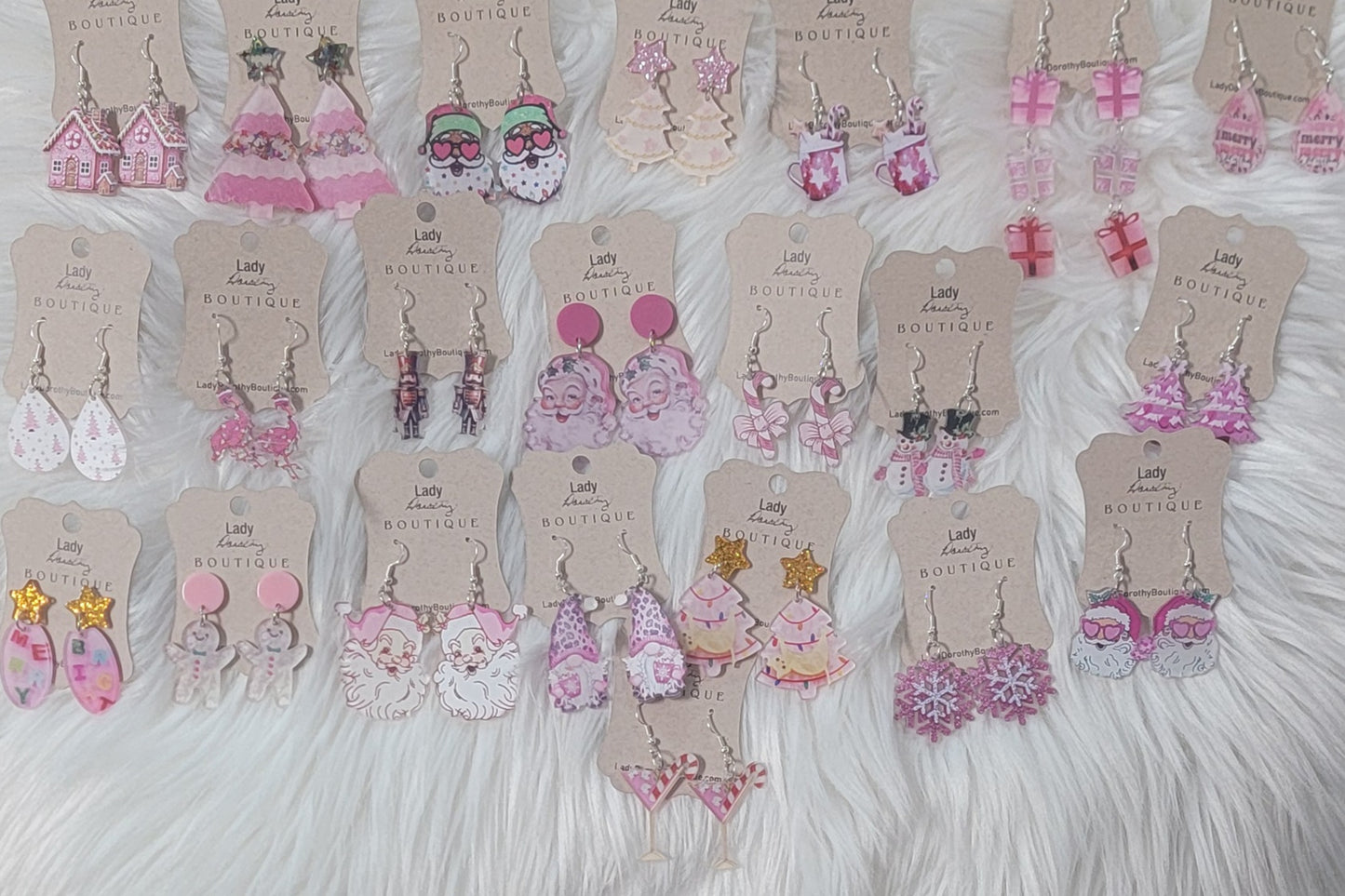 Pink Acrylic Christmas Earrings