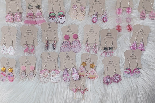Pink Acrylic Christmas Earrings