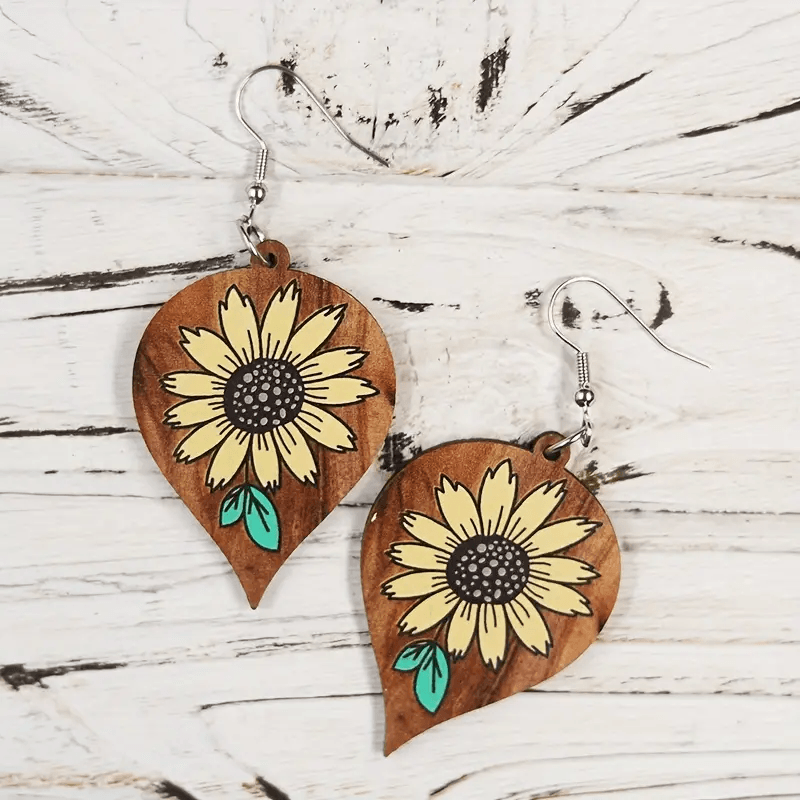 Wooden Sunflower Earrings - Lady Dorothy Boutique