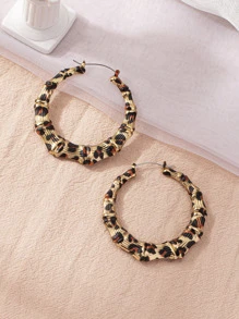 Leopard Bamboo Hoop Earrings