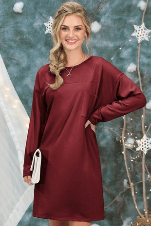 Burgundy Long Sleeve Dress - Lady Dorothy Boutique