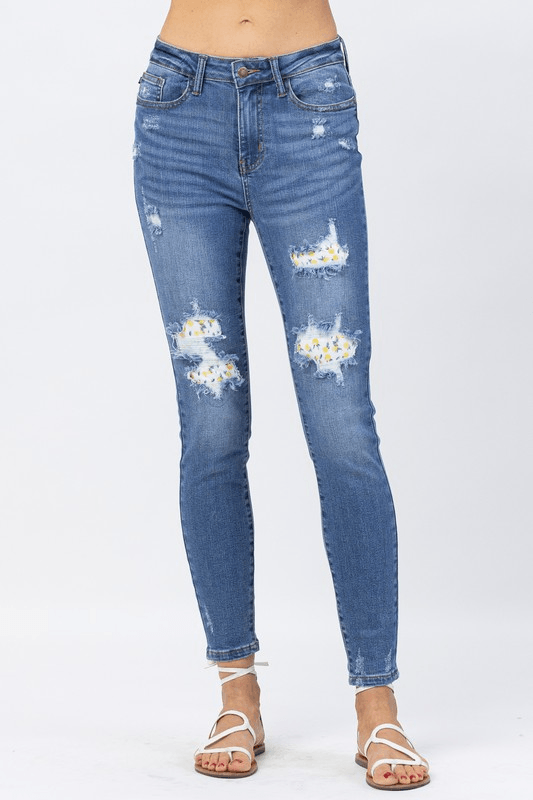 Distressed Lemon Patch Skinny - Lady Dorothy Boutique