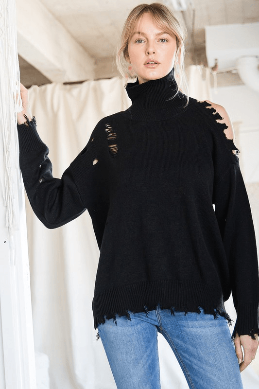 Distressed Turtleneck Sweater - Lady Dorothy Boutique
