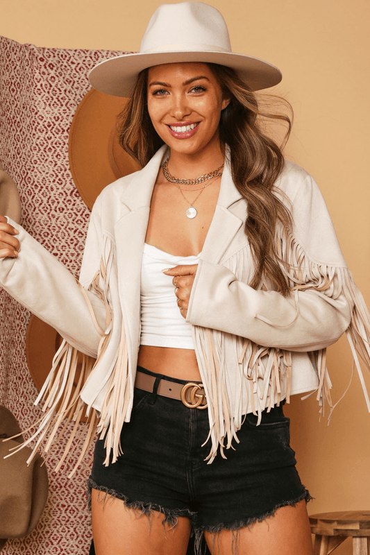 Faux Suede Fringed Jacket - Lady Dorothy Boutique