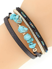 Magnetic Snap 3 Strand Leather Bracelet - Lady Dorothy Boutique