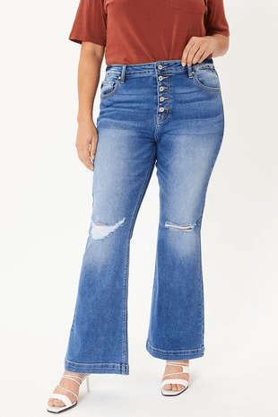 Petite Plus Flare Distressed Jeans - Lady Dorothy Boutique