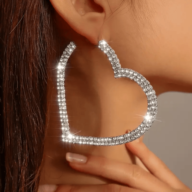 Rhinestone Heart Statement Earrings - Lady Dorothy Boutique