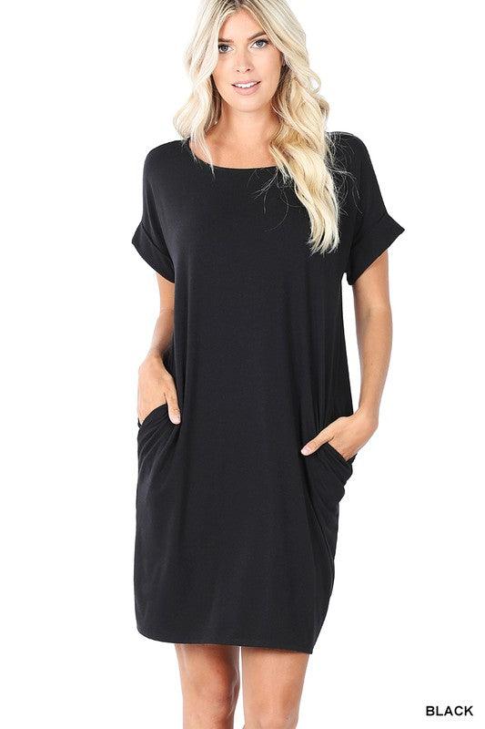 Rolled Short Sleeve Dress - Lady Dorothy Boutique