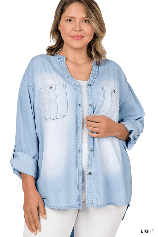 Slay In Chambray Button Top - Lady Dorothy Boutique