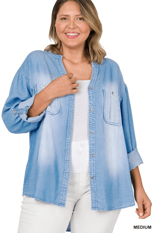 Slay In Chambray Button Top - Lady Dorothy Boutique